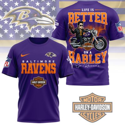Baltimore Ravens | Premium NFL Elvis Presley Harley Davidson 3D Shirt