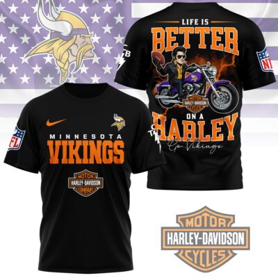 Minnesota Vikings | Premium NFL Elvis Presley Harley Davidson 3D Shirt