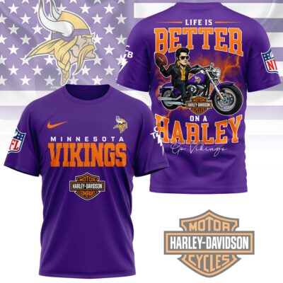 Minnesota Vikings | Premium NFL Elvis Presley Harley Davidson 3D Shirt