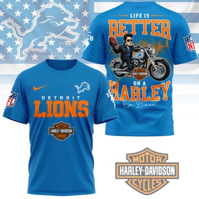 Detroit Lions | Premium NFL Elvis Presley Harley Davidson 3D Shirt