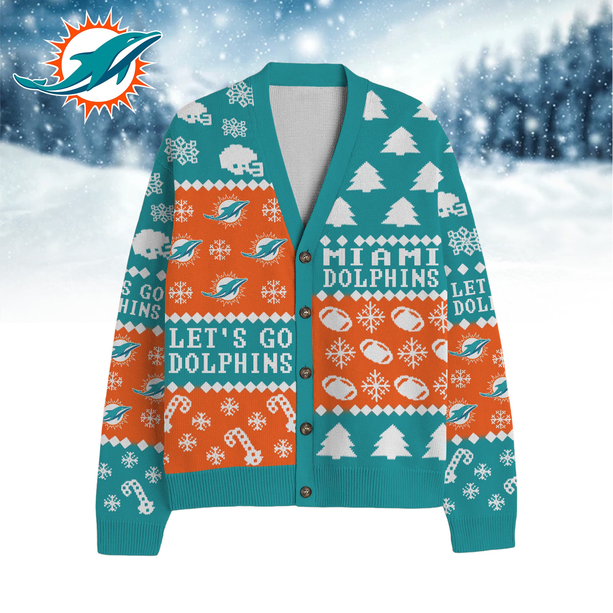 Miami Dolphins | Premium NFL Cozy V-neck Knitted Fleece Cardigan