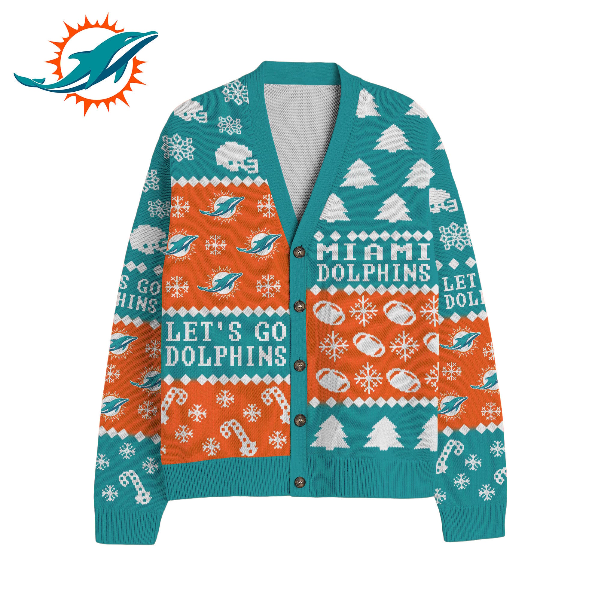 Miami Dolphins | Premium NFL Cozy V-neck Knitted Fleece Cardigan - Image 2