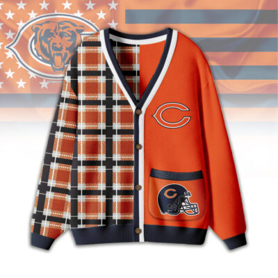 Chicago Bears | Premium NFL Game Day Patchwork Cardigan with Printed Pocket Design