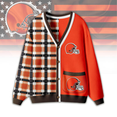 Cleveland Browns | Premium NFL Game Day Patchwork Cardigan with Printed Pocket Design