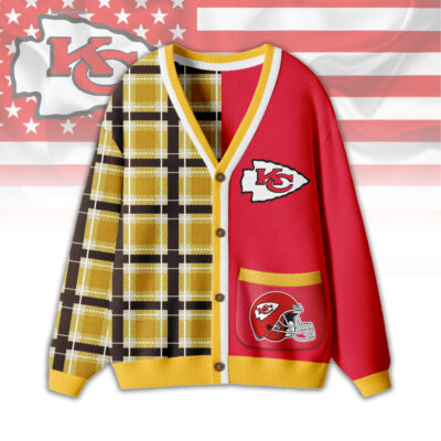 Kansas City Chiefs | Premium NFL Game Day Patchwork Cardigan with Printed Pocket Design