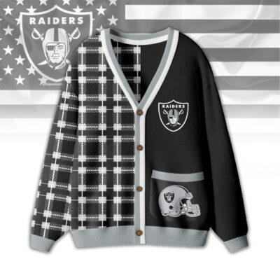 Las Vegas Raiders | Premium NFL Game Day Patchwork Cardigan with Printed Pocket Design