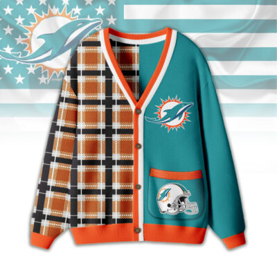 Miami Dolphins | Premium NFL Game Day Patchwork Cardigan with Printed Pocket Design