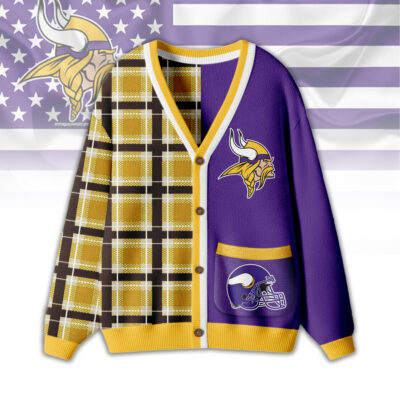 Minnesota Vikings | Premium NFL Game Day Patchwork Cardigan with Printed Pocket Design