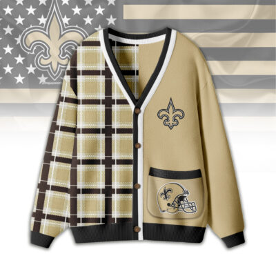 New Orleans Saints | Premium NFL Game Day Patchwork Cardigan with Printed Pocket Design