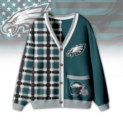 Philadelphia Eagles | Premium NFL Game Day Patchwork Cardigan with Printed Pocket Design