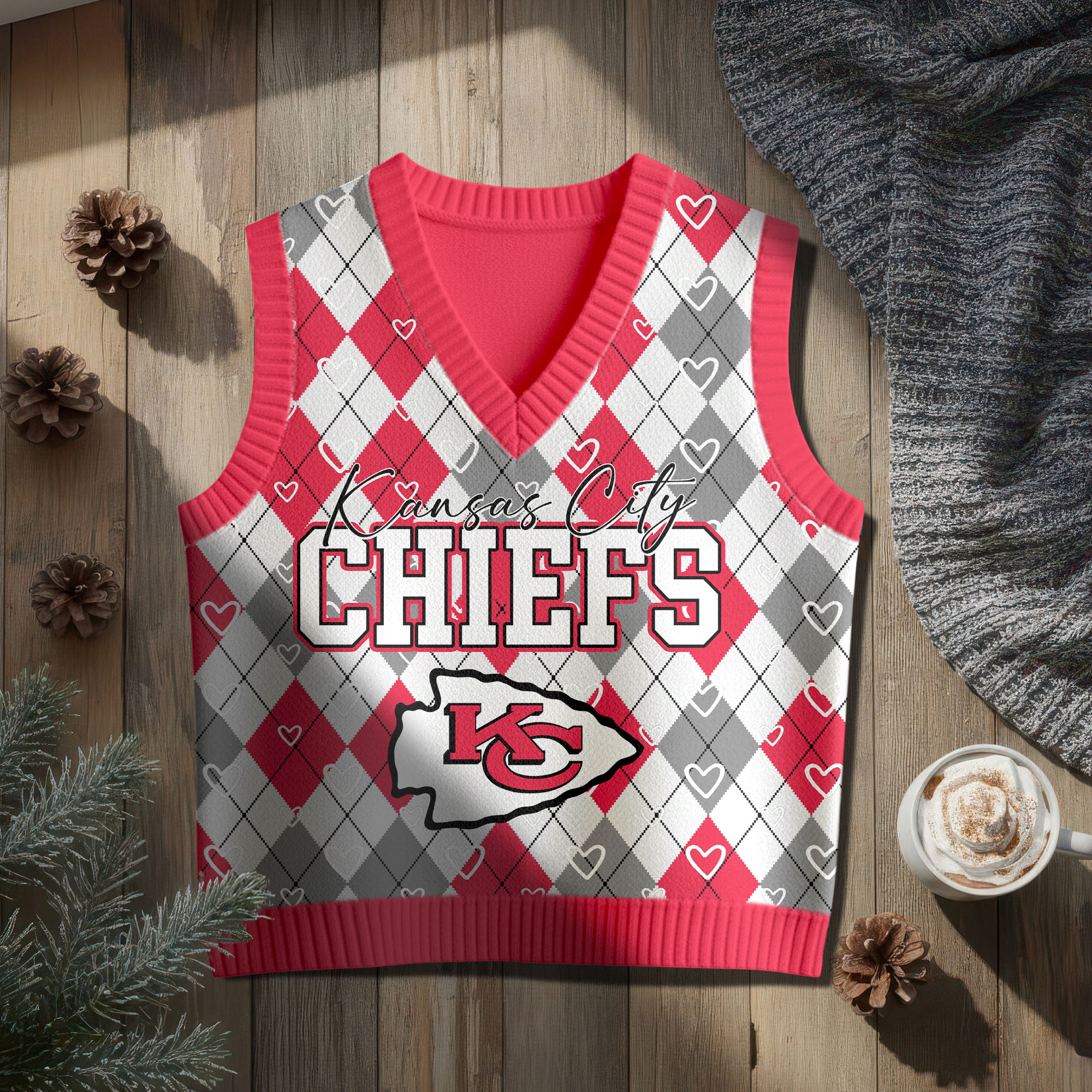 Kansas City Chiefs | Premium NFL Argyle Knit Sweater Vest - Image 2