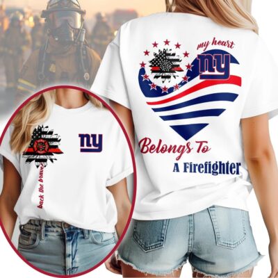 New York Giants | Premium NFL My Heart Belongs To A Firefighter T-shirt