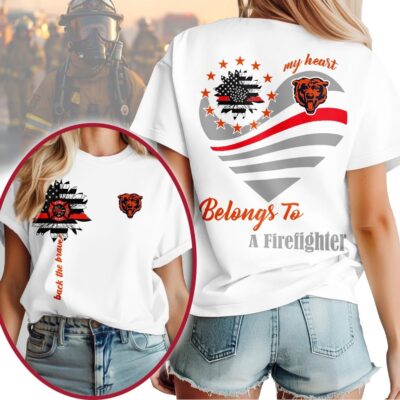 Chicago Bears | Premium NFL My Heart Belongs To A Firefighter T-shirt