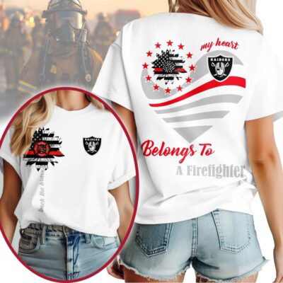 Las Vegas Raiders | Premium NFL My Heart Belongs To A Firefighter T-shirt
