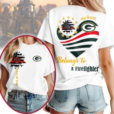 Green Bay Packers | Premium NFL My Heart Belongs To A Firefighter T-shirt