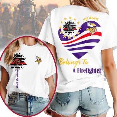 Minnesota Vikings | Premium NFL My Heart Belongs To A Firefighter T-shirt