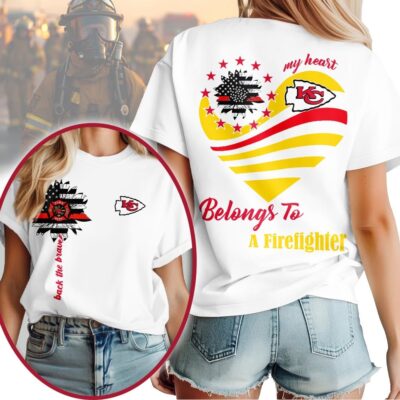 Kansas City Chiefs | Premium NFL My Heart Belongs To A Firefighter T-shirt