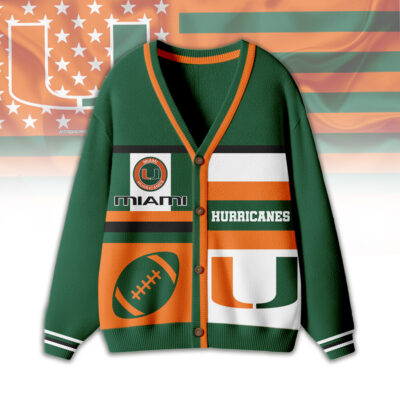 Miami Hurricanes | Premium NCAA Game Day Striped Knit Cardigan - M
