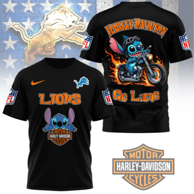 Detroit Lions | Premium NFL Stitch Harley Davidson 3D Shirt