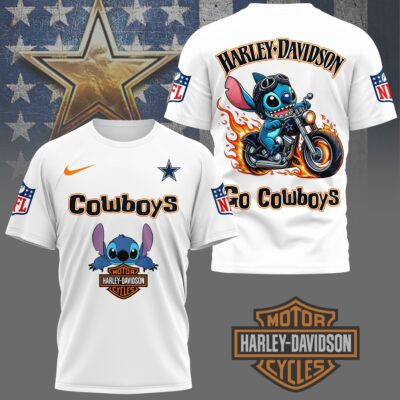 Dallas Cowboys | Premium NFL Stitch Harley Davidson 3D Shirt