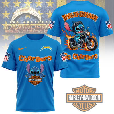 Los Angeles Chargers | Premium NFL Stitch Harley Davidson 3D Shirt
