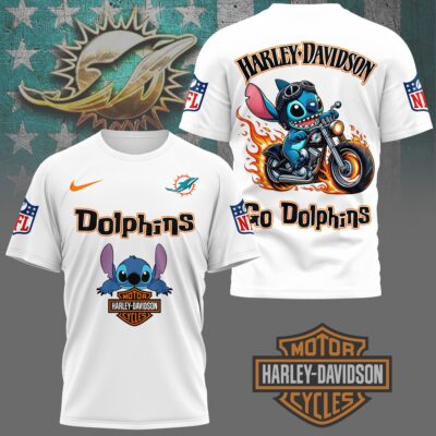 Miami Dolphins | Premium NFL Stitch Harley Davidson 3D Shirt