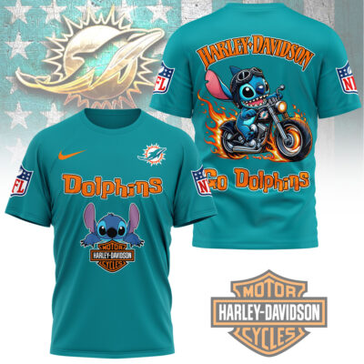Miami Dolphins | Premium NFL Stitch Harley Davidson 3D Shirt