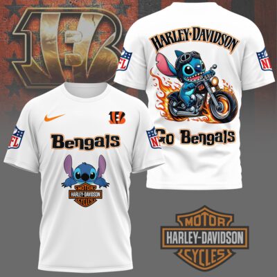 Cincinnati Bengals | Premium NFL Stitch Harley Davidson 3D Shirt