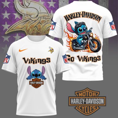 Minnesota Vikings | Premium NFL Stitch Harley Davidson 3D Shirt