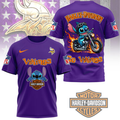 Minnesota Vikings | Premium NFL Stitch Harley Davidson 3D Shirt