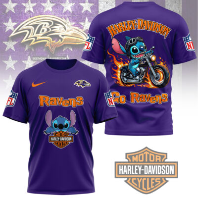 Baltimore Ravens | Premium NFL Stitch Harley Davidson 3D Shirt