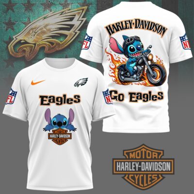Philadelphia Eagles | Premium NFL Stitch Harley Davidson 3D Shirt