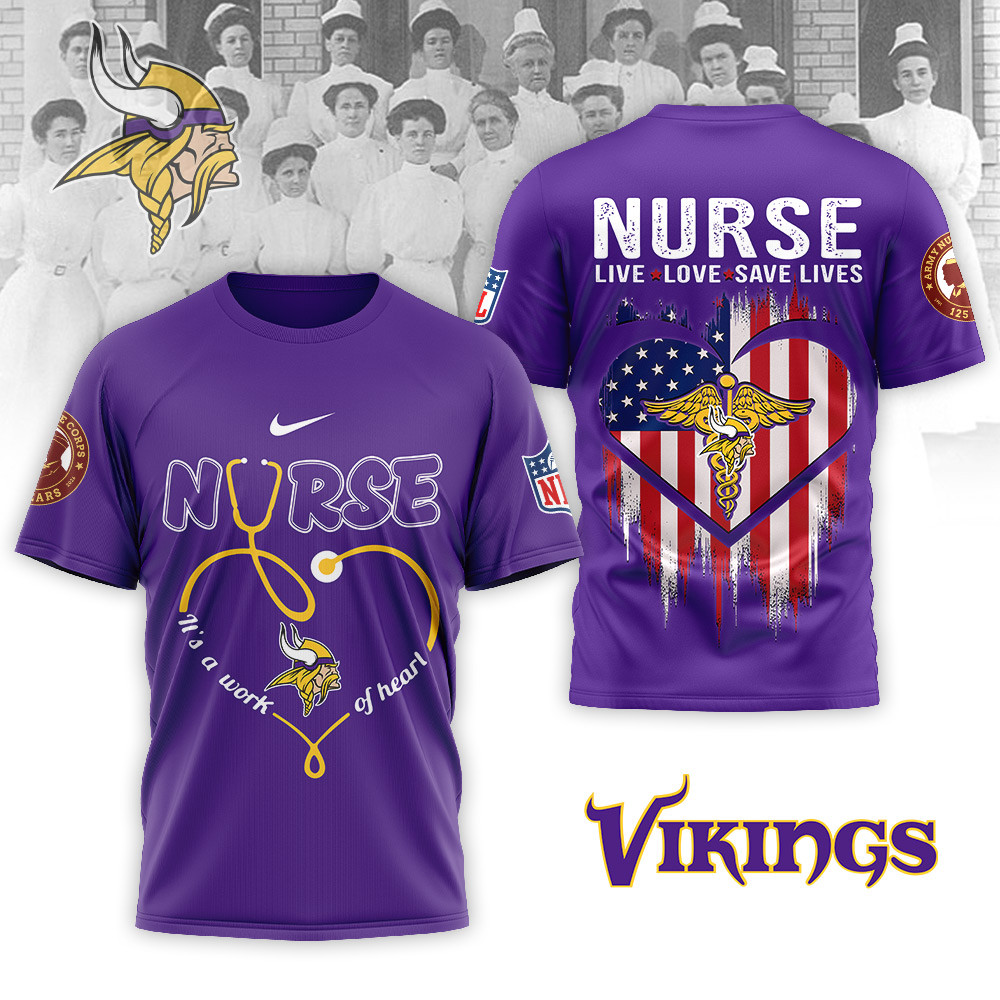 Minnesota Vikings | Premium NFL Army Nurse Corps 125th Anniversary 3D Shirt - Image 3