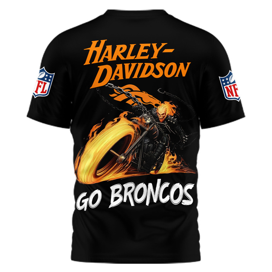 Denver Broncos | Premium NFL Ghost Rider Harley Davidson 3D Shirt - Image 3
