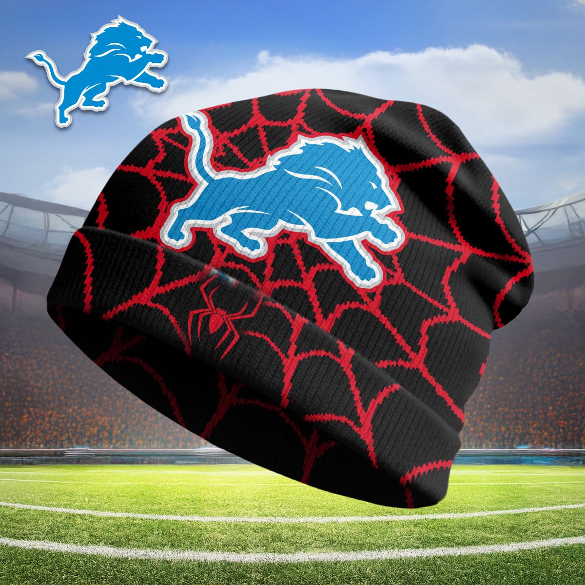 Detroit Lions | Premium NFL Spiderman Brand New Day Beanie Hat - Image 2