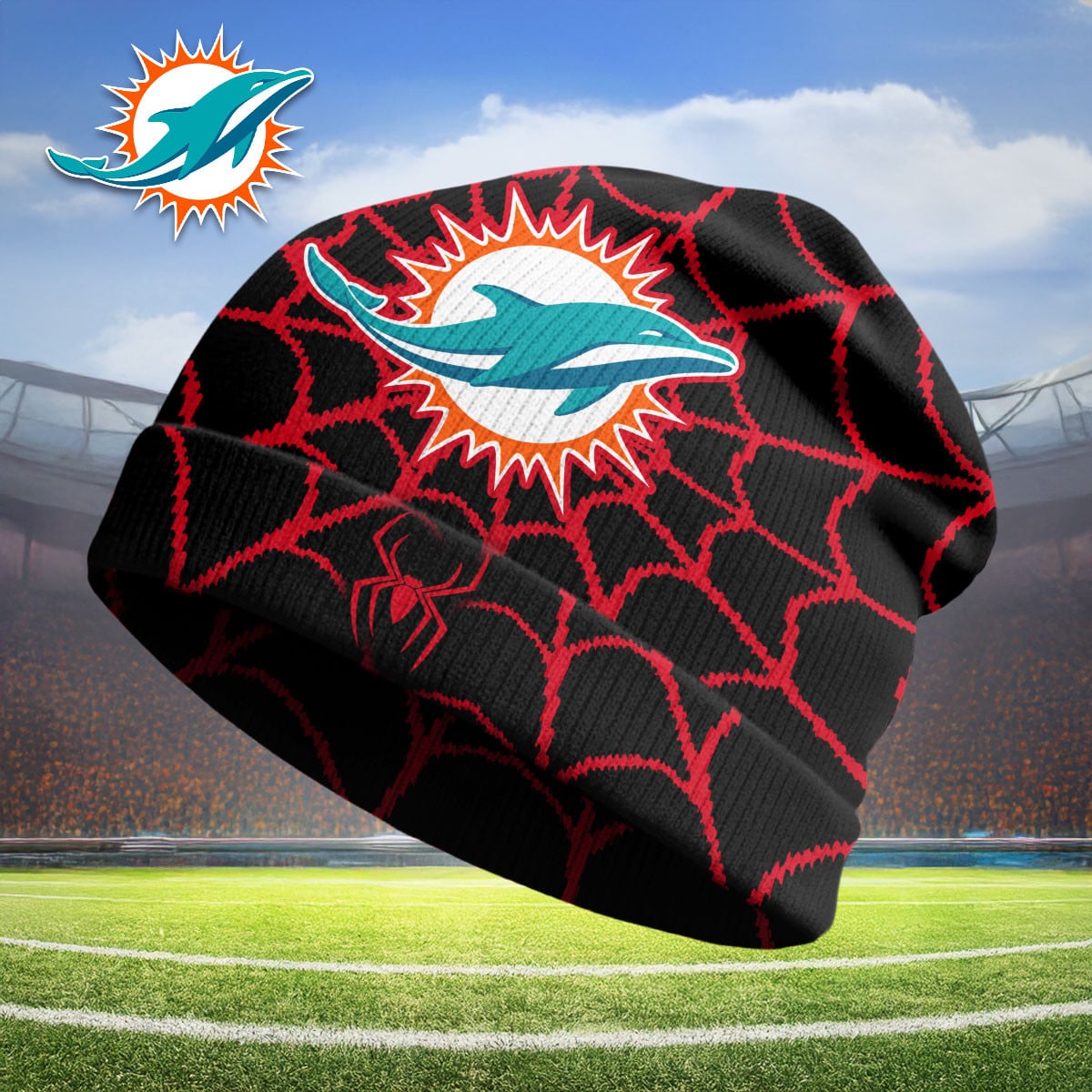 Miami Dolphins | Premium NFL Spiderman Brand New Day Beanie Hat - Image 2