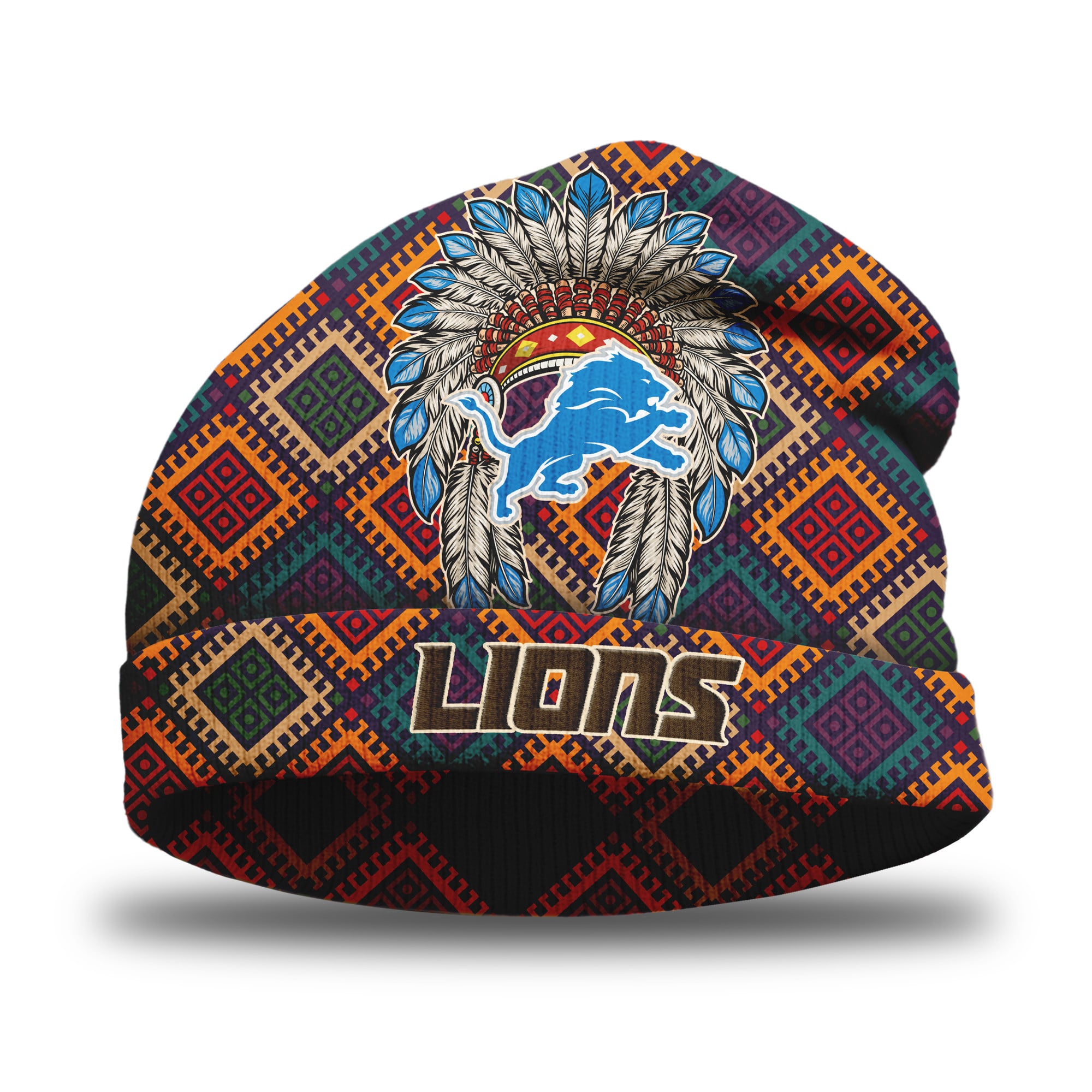 Detroit Lions | Premium NFL Native American Heritage Beanie Hat - Image 2