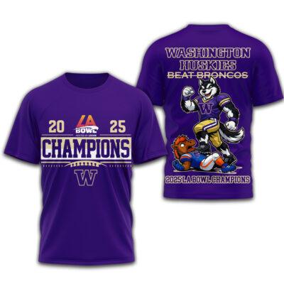 Washington Huskies | Premium NCAA 2025 LA Bowl Champions 3D Shirt