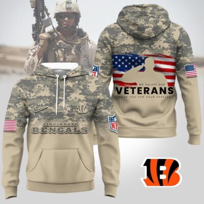Cincinnati Bengals | Premium NFL Thank You For Your Service 3D Hoodie - XL