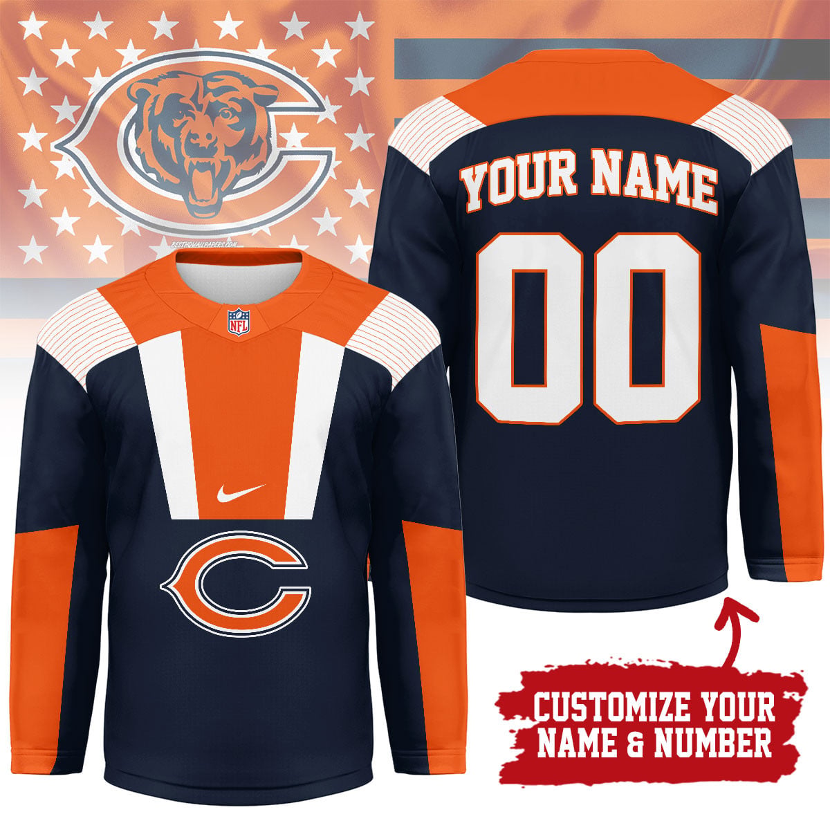 Chicago Bears | Premium NFL Custom Name And Number Long Jersey