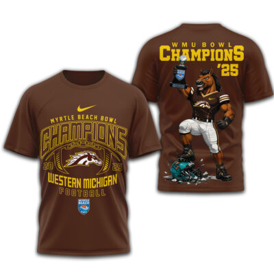 Western Michigan Broncos | Premium NCAA MYRTLE BEACH BOWL CHAMPIONS 2025 3D Shirt