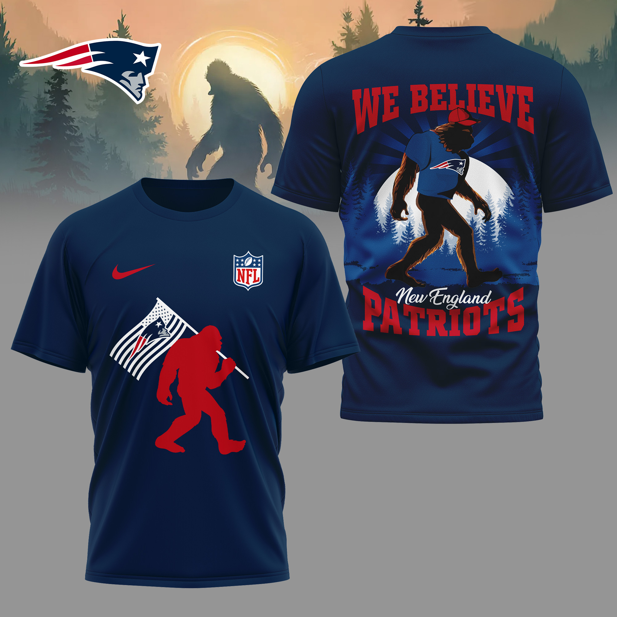 New England Patriots | Premium NFL and Bigfoot Fan 3D Shirt - Image 3