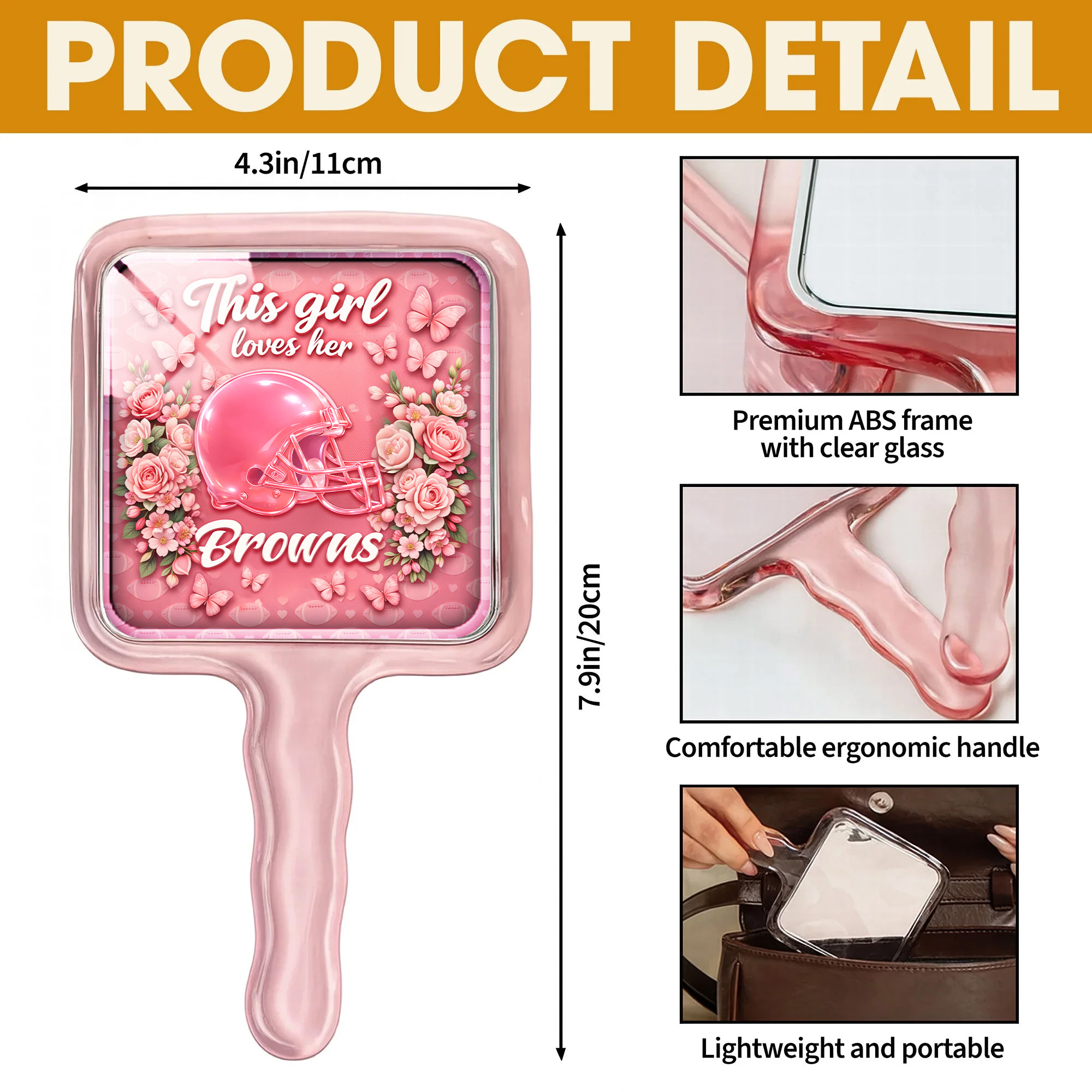 Cleveland Browns | Premium NFL Butterfly Glam Handheld Mirror - Image 3
