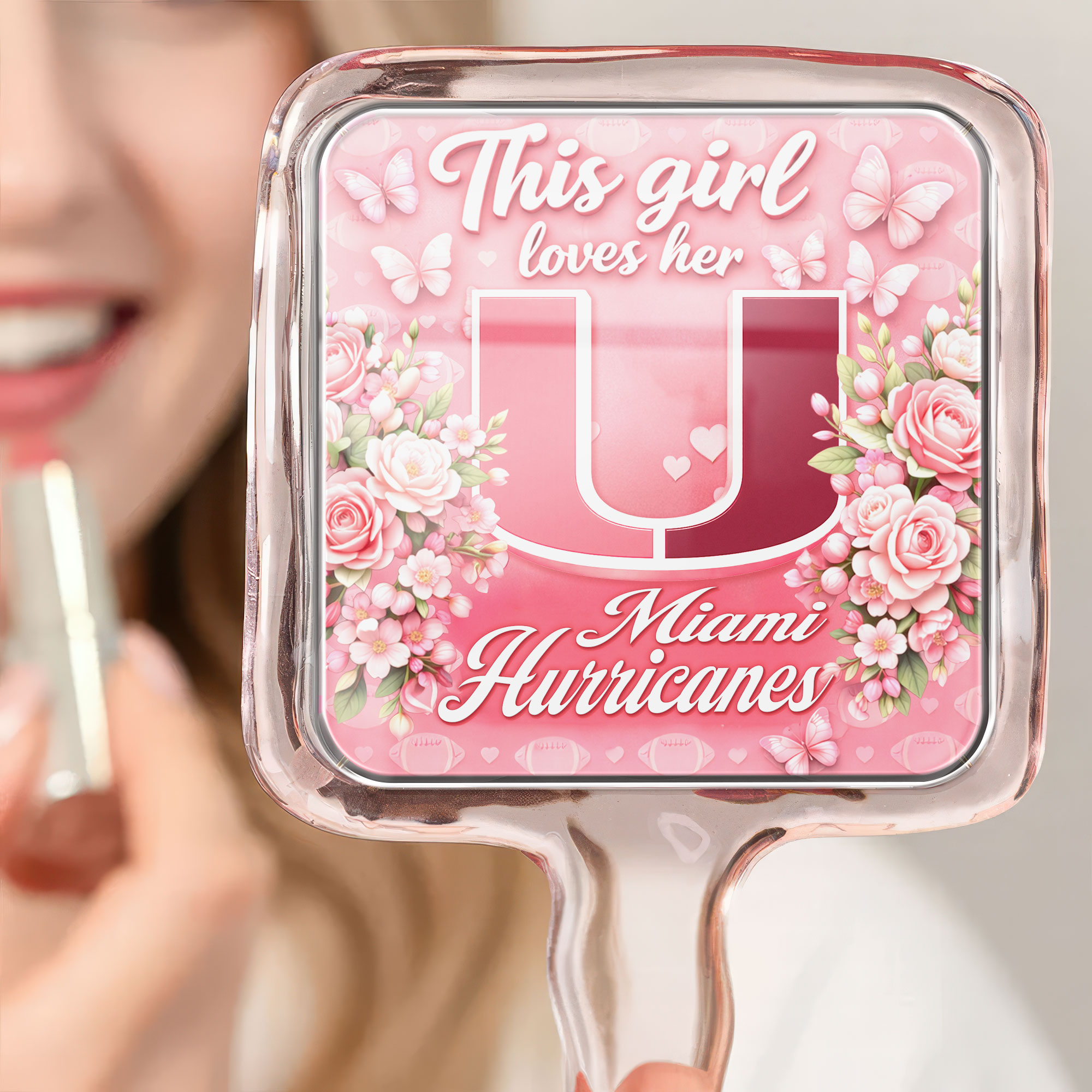 Miami Hurricanes | Premium NCAA Butterfly Glam Handheld Mirror - Image 2