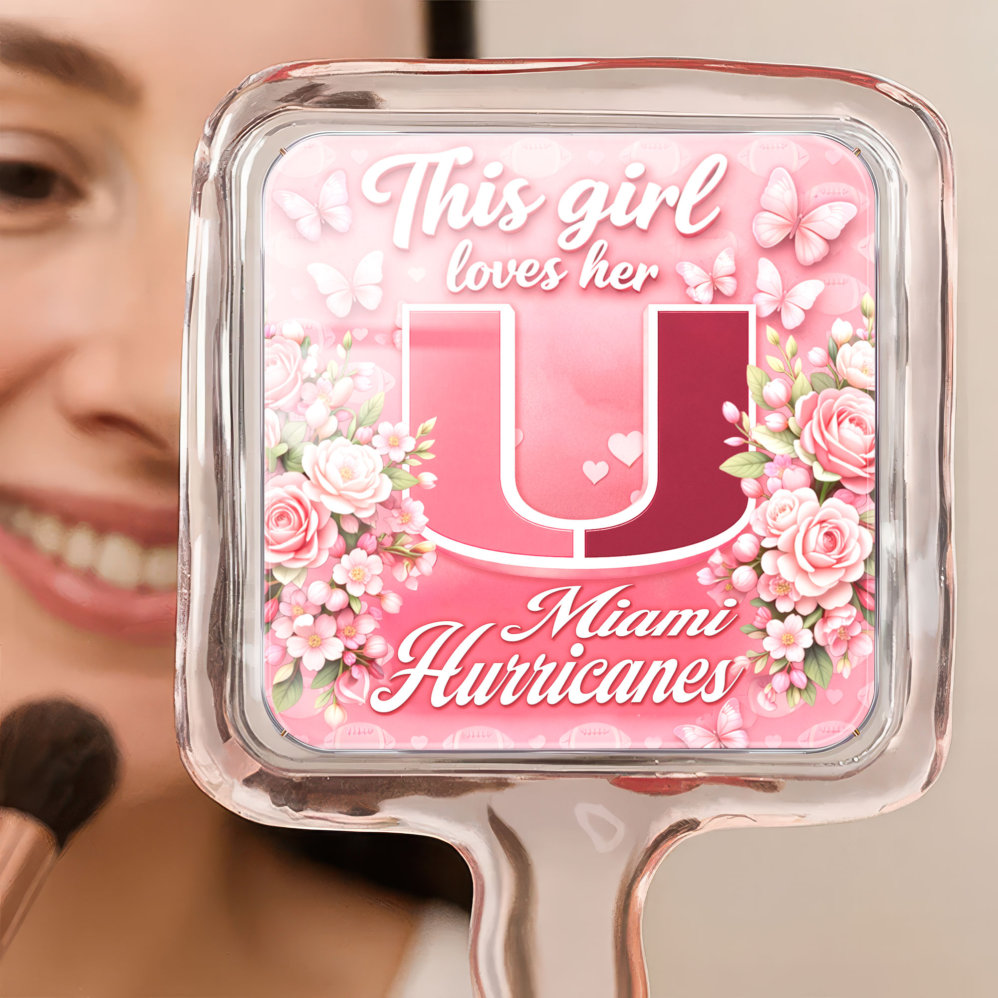 Miami Hurricanes | Premium NCAA Butterfly Glam Handheld Mirror - Image 3