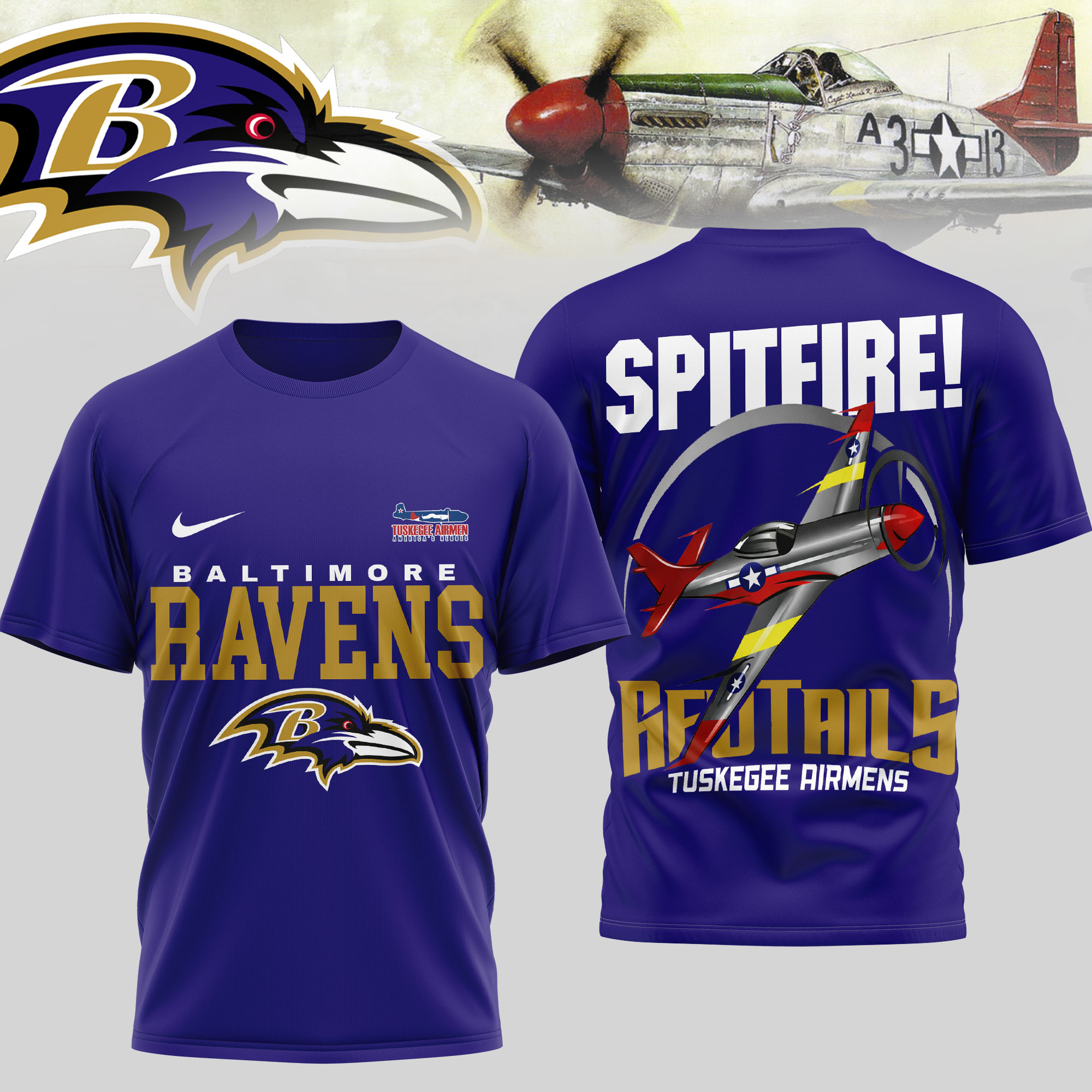 Baltimore Ravens | Premium NFL Tuskegee Airmen 3D Shirt - Image 3