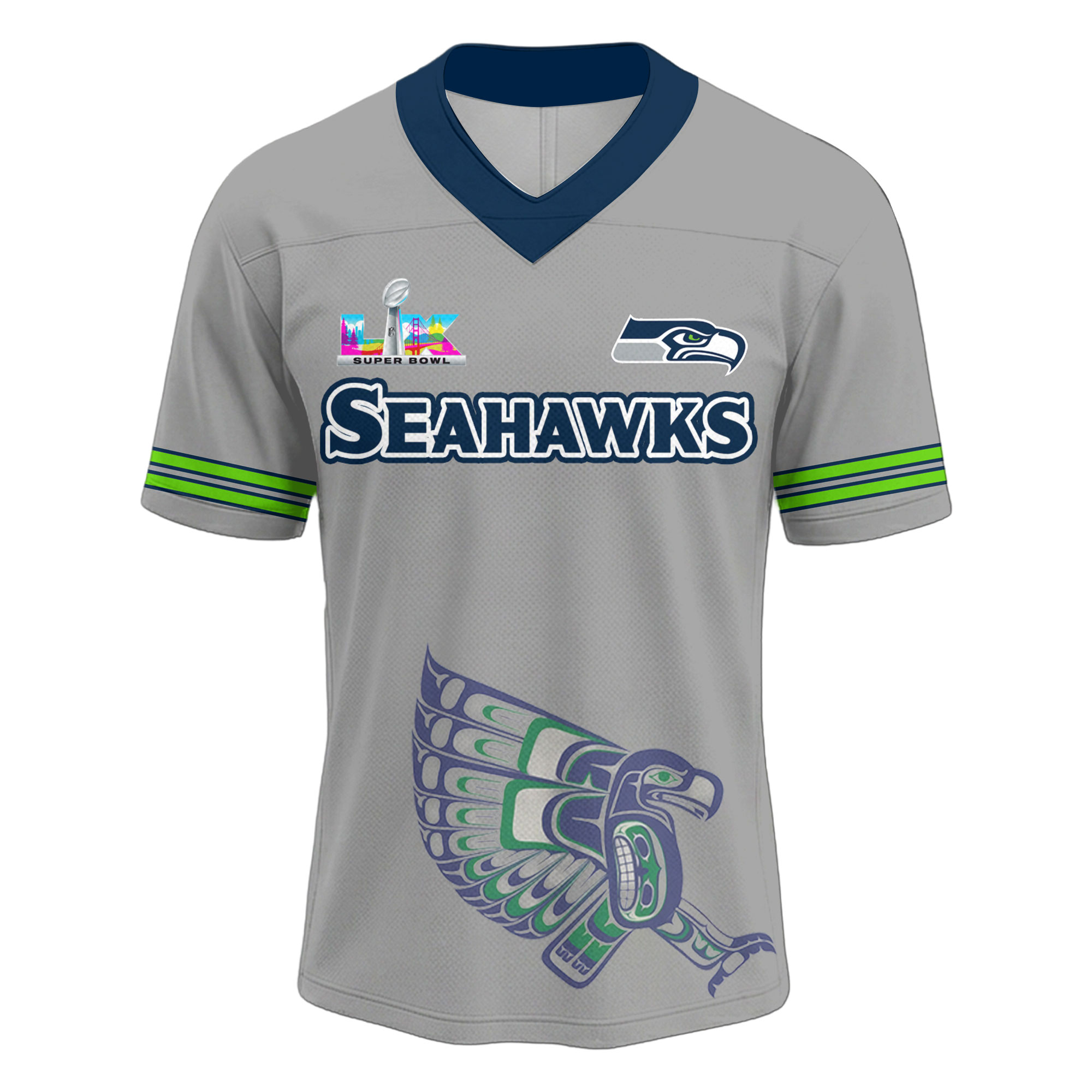 Supper Bowl - Seattle Seahawks | Premium V-neck Baseball Jersey HY - Image 2