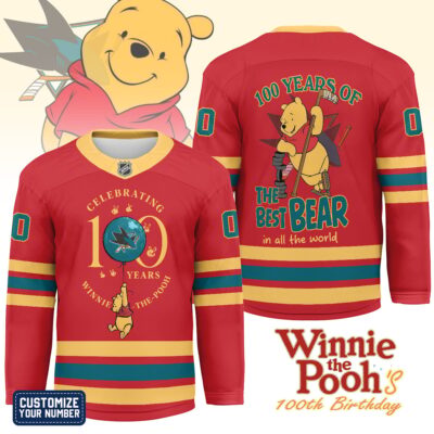 San Jose Sharks | Premium NHL Winnie The Pooh 100th Anniversary Hockey Jersey