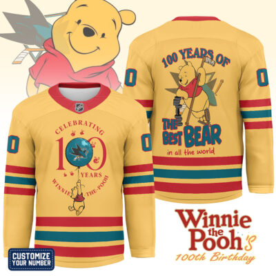 San Jose Sharks | Premium NHL Winnie The Pooh 100th Anniversary Hockey Jersey