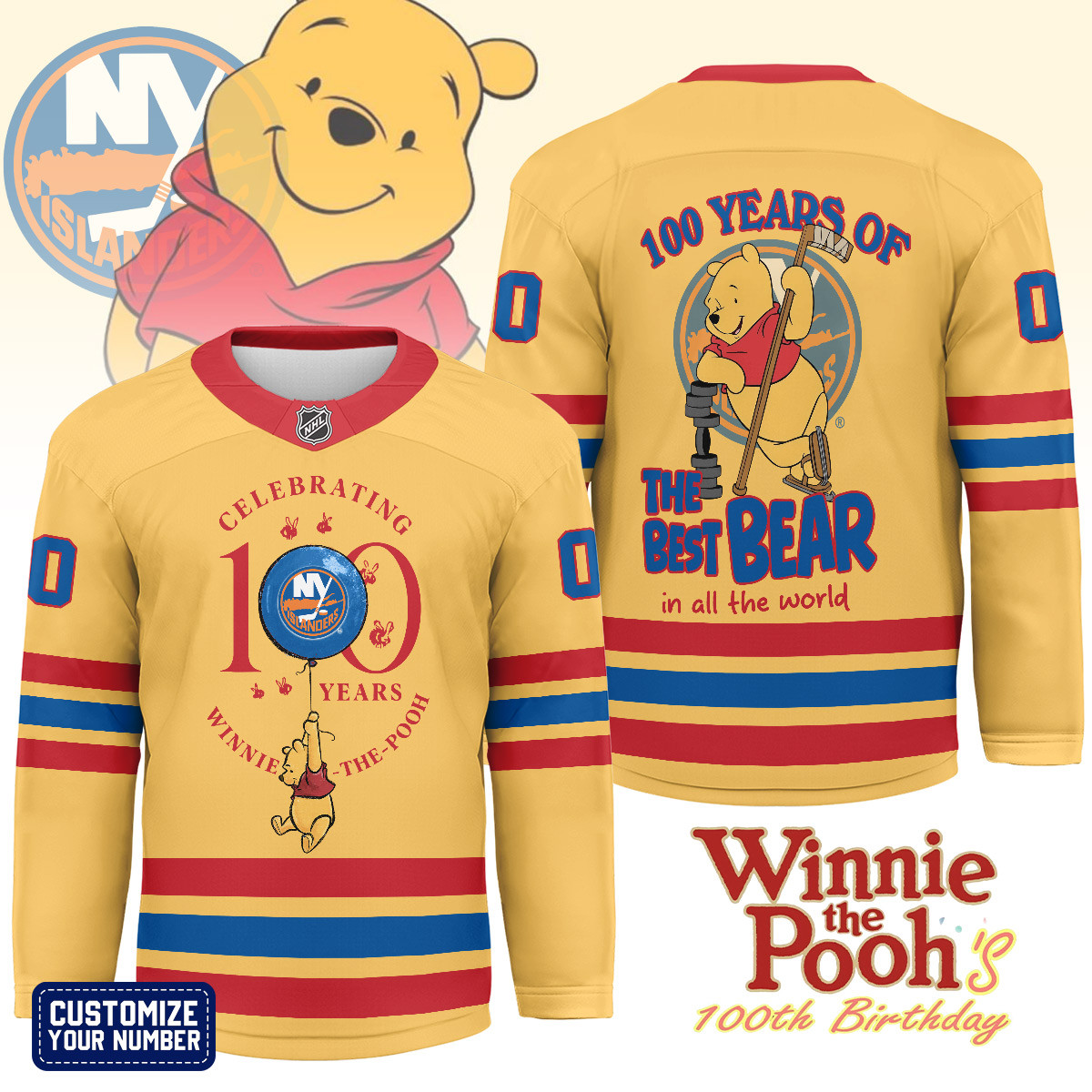 New York Islanders | Premium NHL Winnie The Pooh 100th Anniversary Hockey Jersey - Image 2